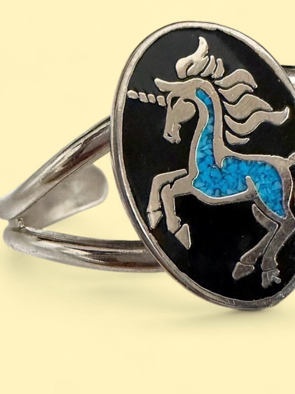 Sterling Silver Unicorn Cuff Bracelet with Turquoise Inlay